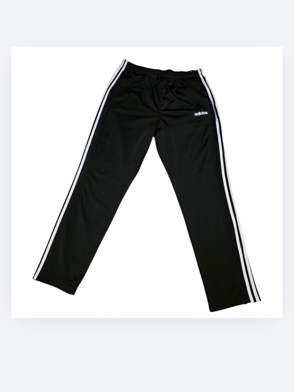 Adidas Black Track Pants White Stripes XL Straight Leg Zip Ankle Athleisure Y2K - Picture 1 of 4
